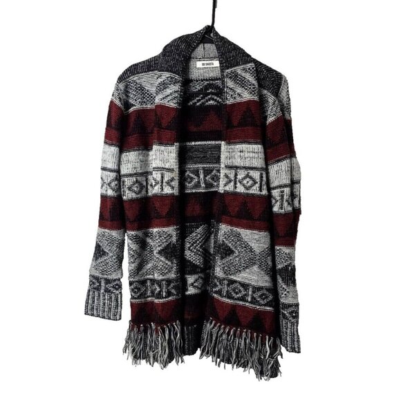BB Dakota Open Cardigan OS Aztec Southwestern Fringe Stretch Casual Boho Black - Picture 1 of 11